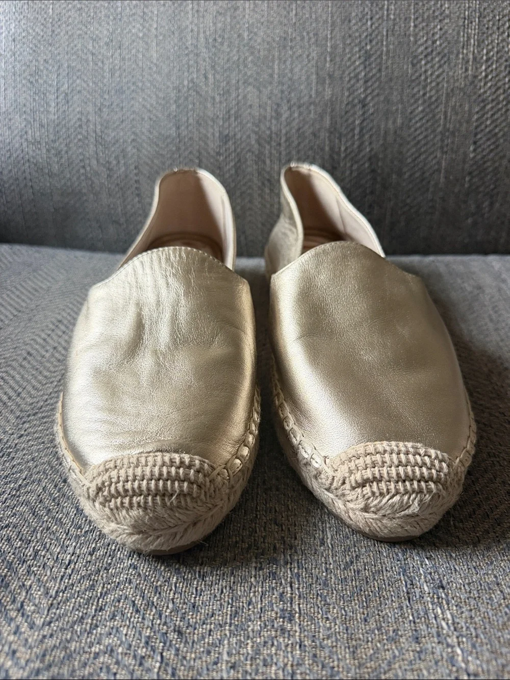 Sam Edelman Kenley Gold Leather Rounded Toe Slip On Espadrilles Flats Size: 10